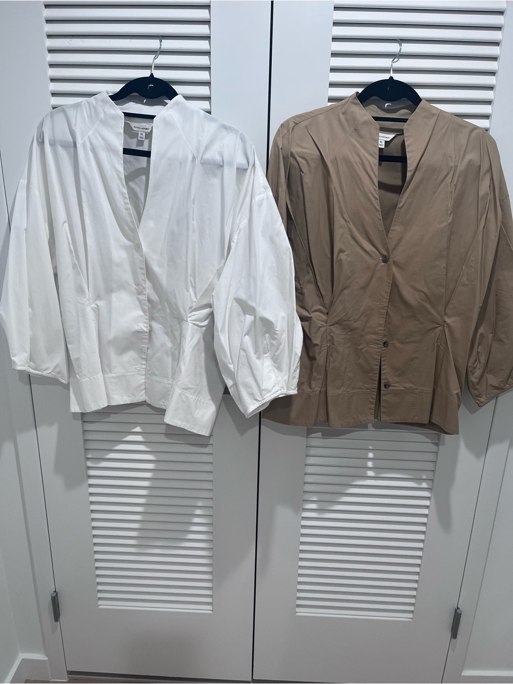 Banana Republic Balloon Sleeve Button-Front Tops - White & Taupe